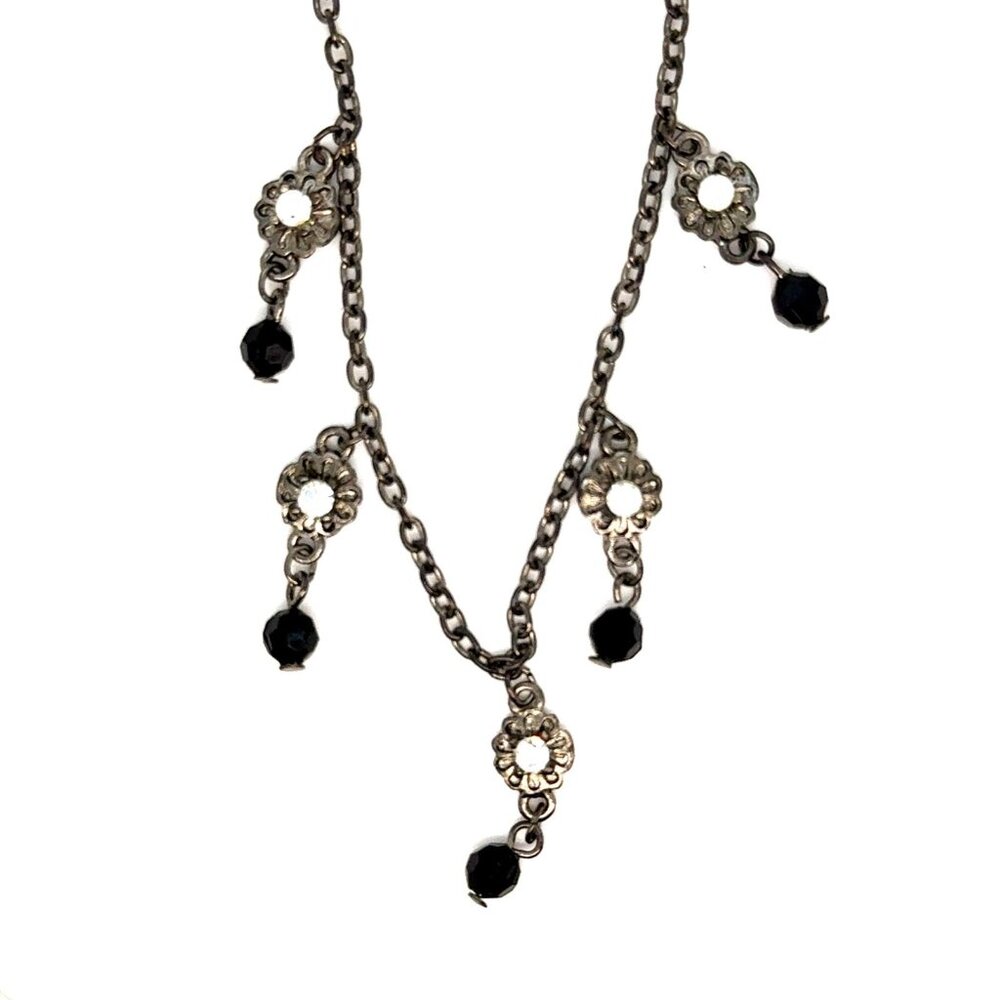 Black Chain Flower Crystals Charm Necklace (n1)